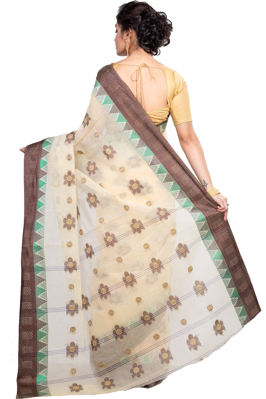 Brown Pure Cotton Palasful Tant Saree (895)